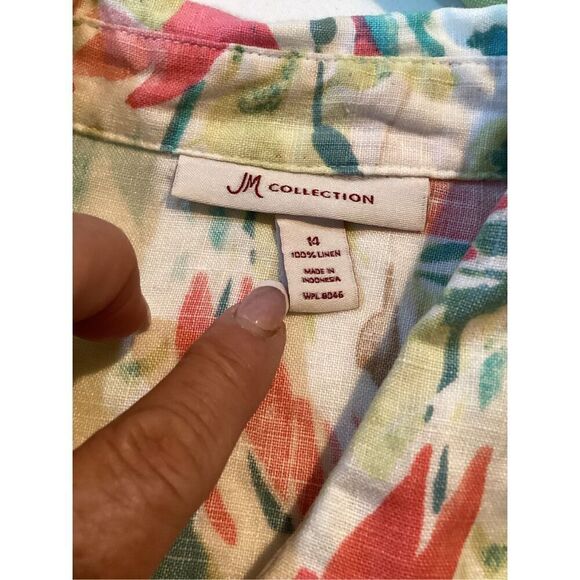 JM Collection 100% Linen Button Down Shirt Sz 14 Floral - Picture 6 of 8